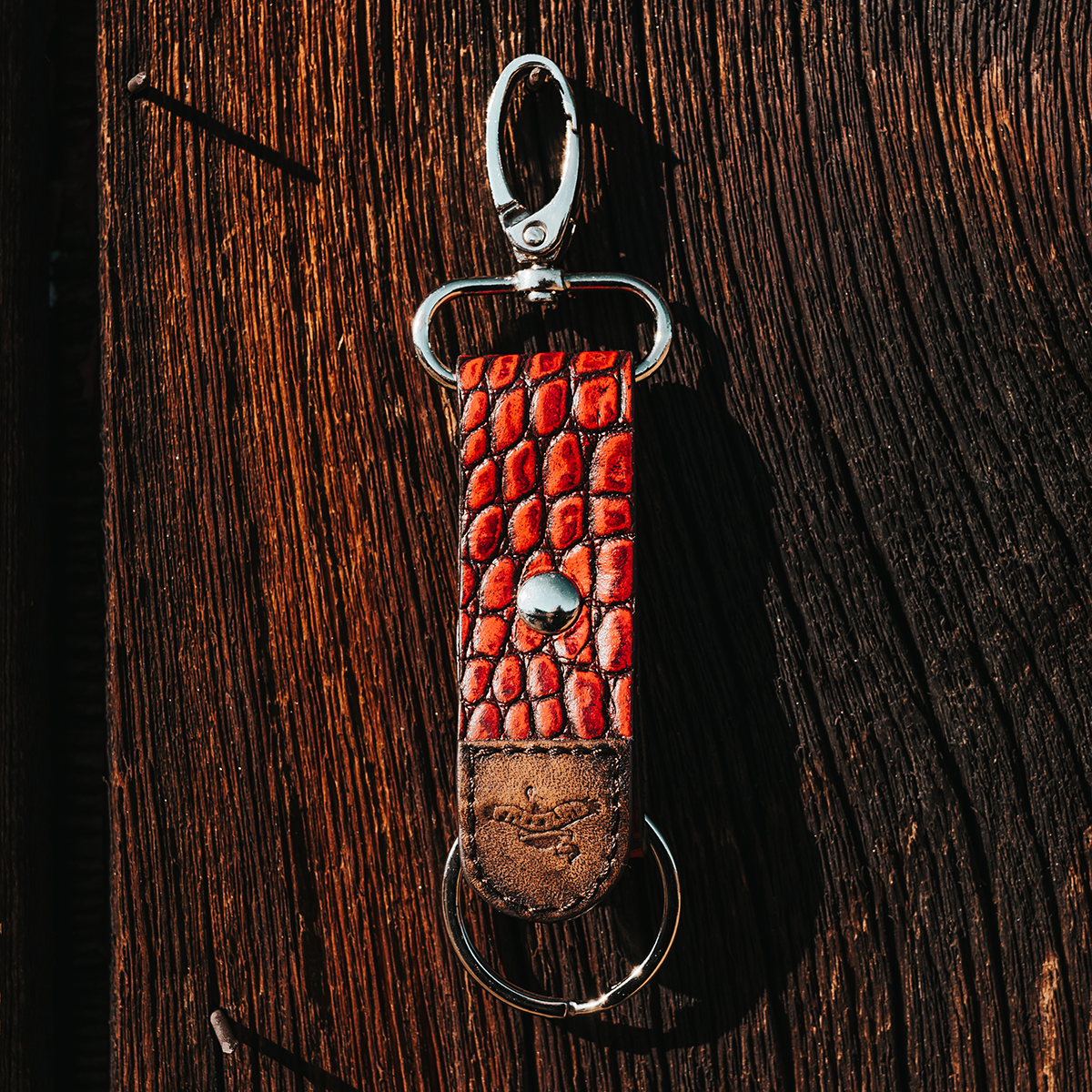 FREEBIRD Keychain red croco featuring silver hardware 