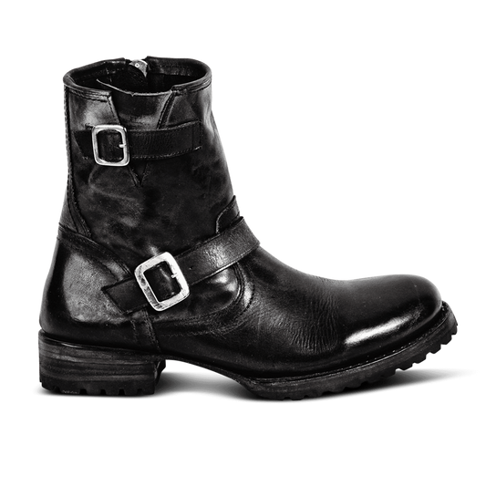 FREEBIRD men's Rocco black leather tread boot with inside zip and buckle detail