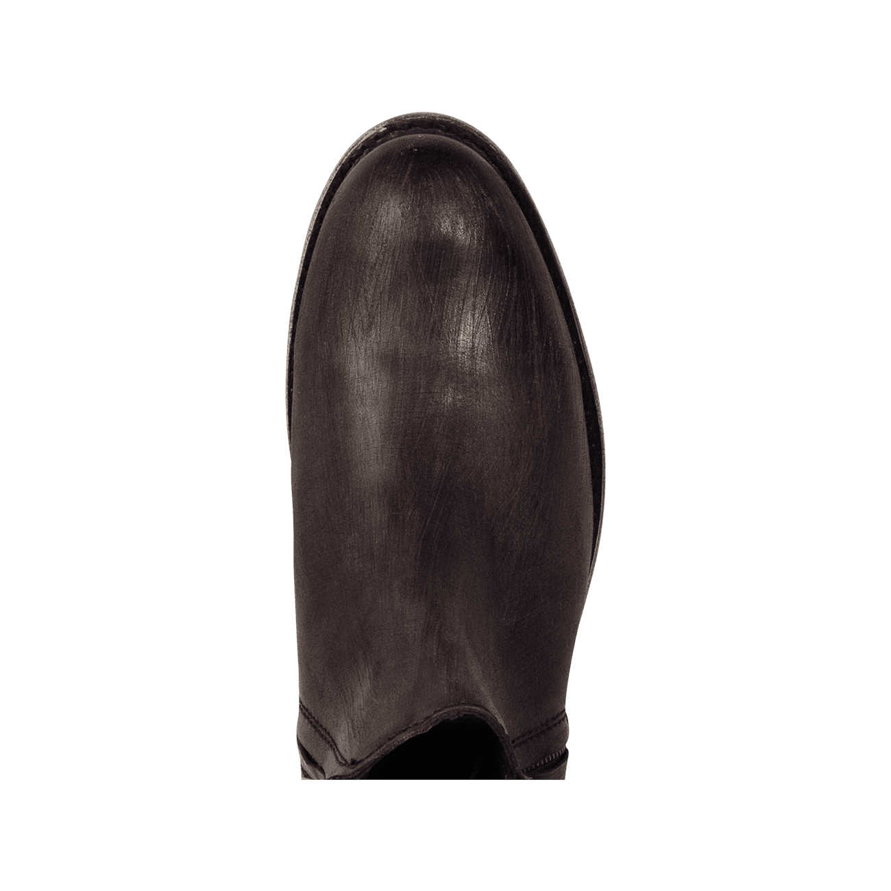 Top view showing almond toe on FREEBIRD men's Milo dark brown boot