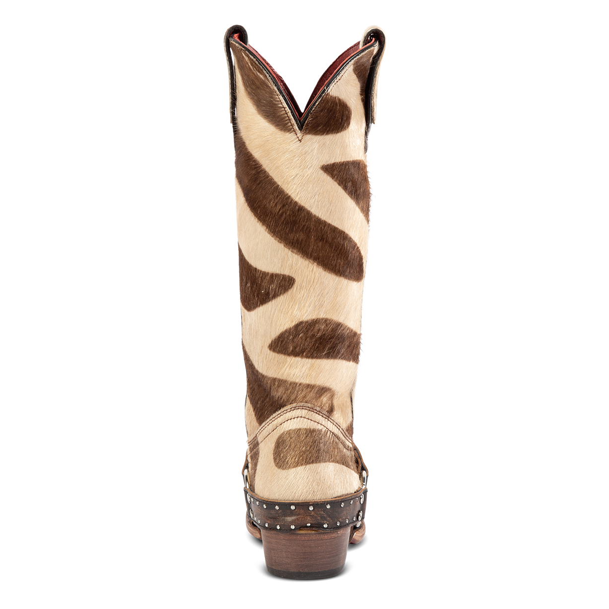 Back view showing scallop dip and embellished leather harness on FREEBIRD women's Lusitano jungle boot