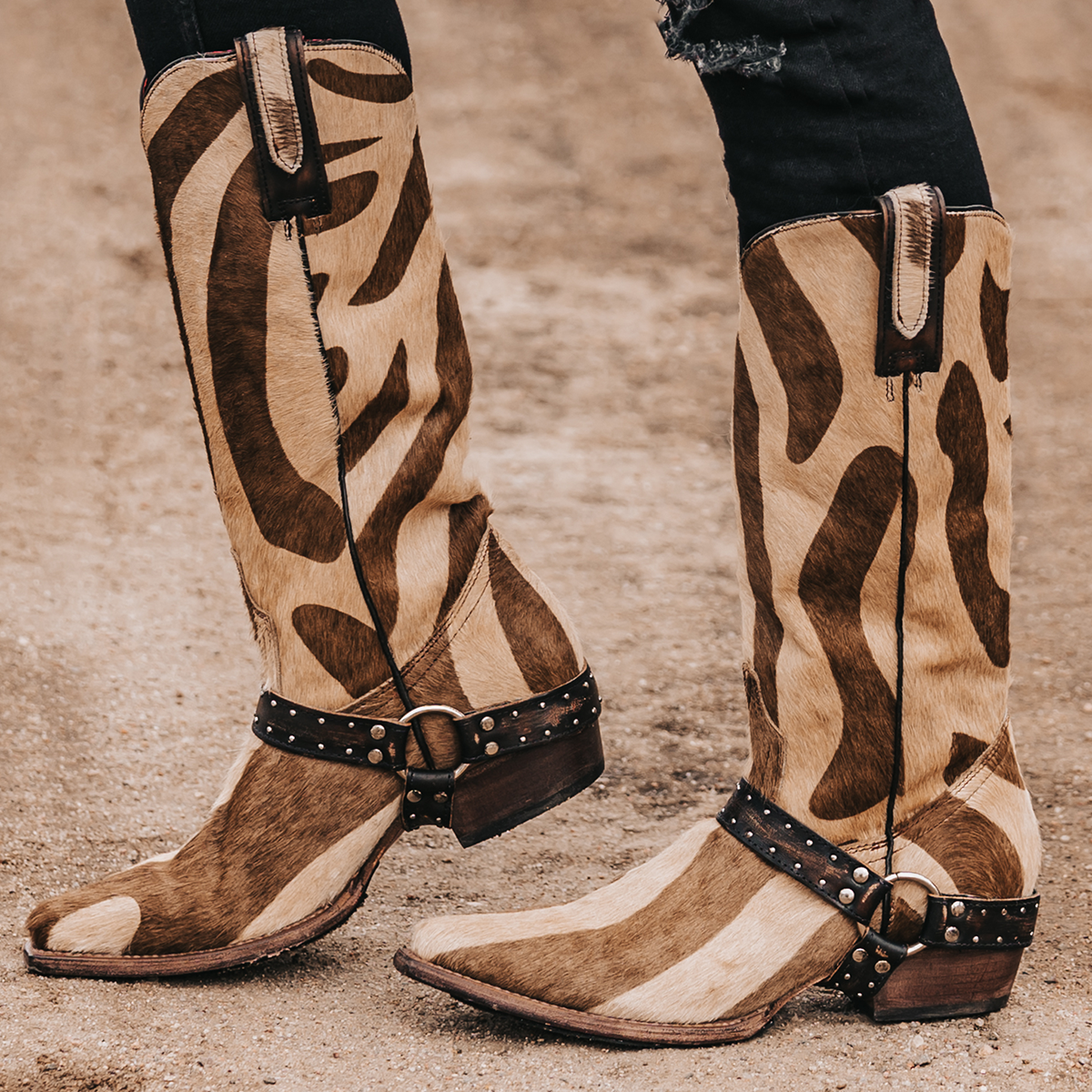 FREEBIRD women's Lusitano jungle western boot with embellished harness and snip toe