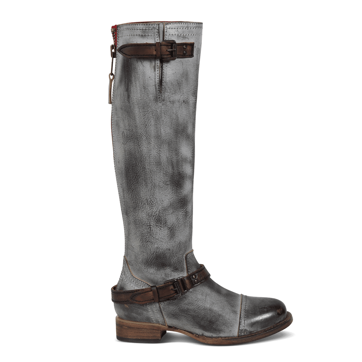 FREEBIRD women's Roadey ice tall construction boot with double buckle detailing and signature red tracked zipper 