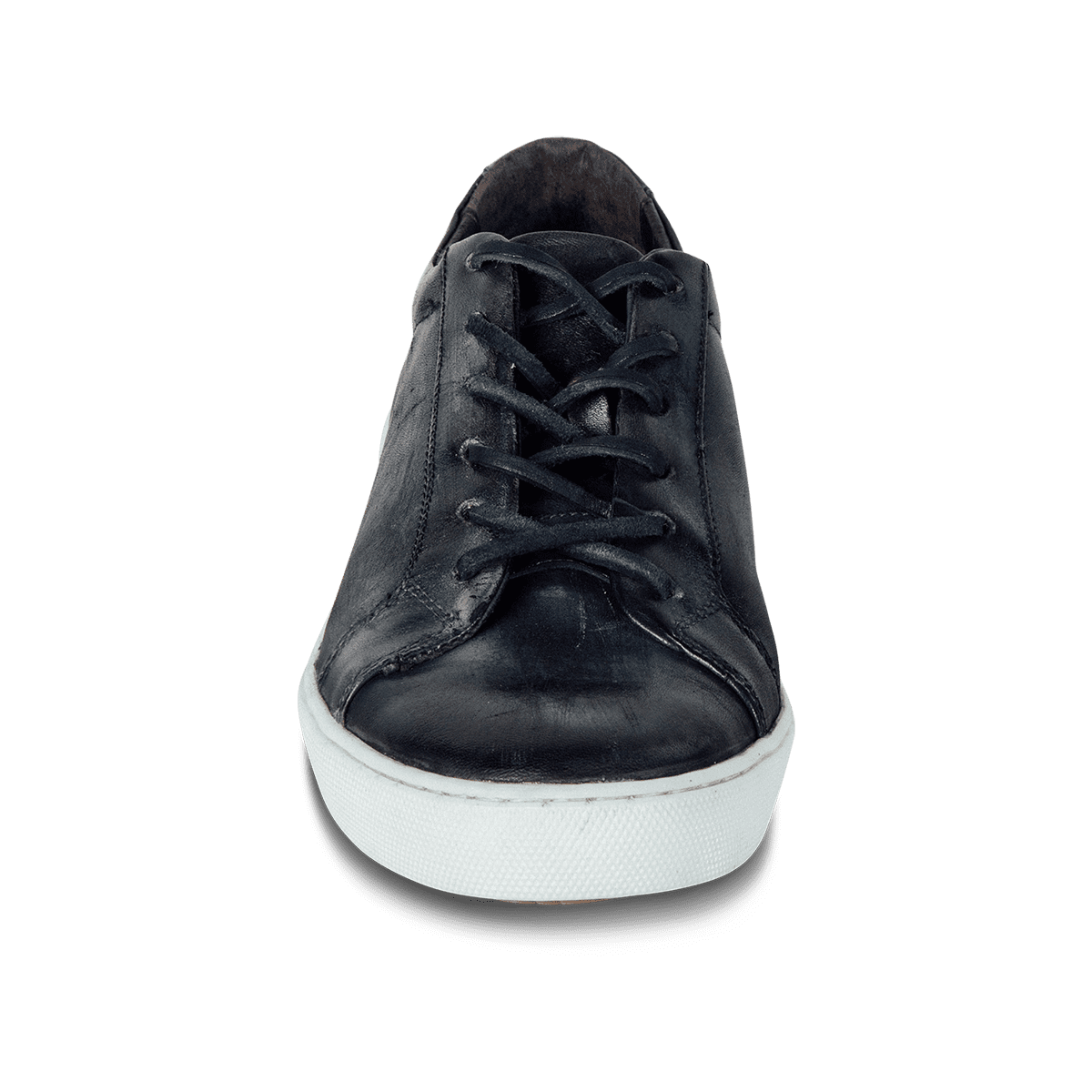 Front view showing leather lace closure on FREEBIRD men's Newport stone leather sneaker