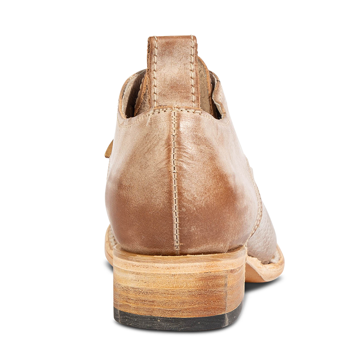 Back view showing leather pull tab on FREEBIRD women's Mabel taupe multi shoe