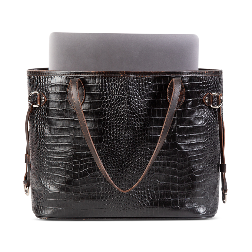 Mara black croco leather strap and side detailing on FREEBIRD tote bag