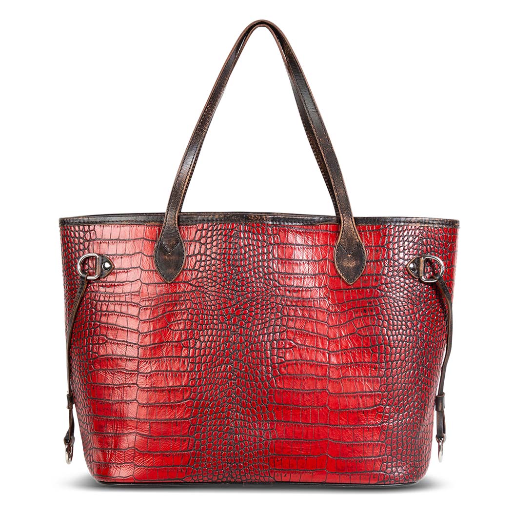 FREEBIRD Mara red croco embossed leather tote bag with top handles and interior zip pocket 