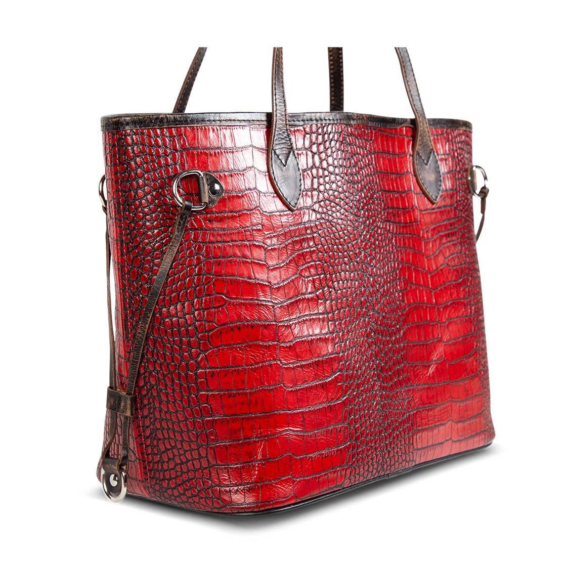 Mara red croco exterior decorative side drawstring detailing on FREEBIRD tote bag 