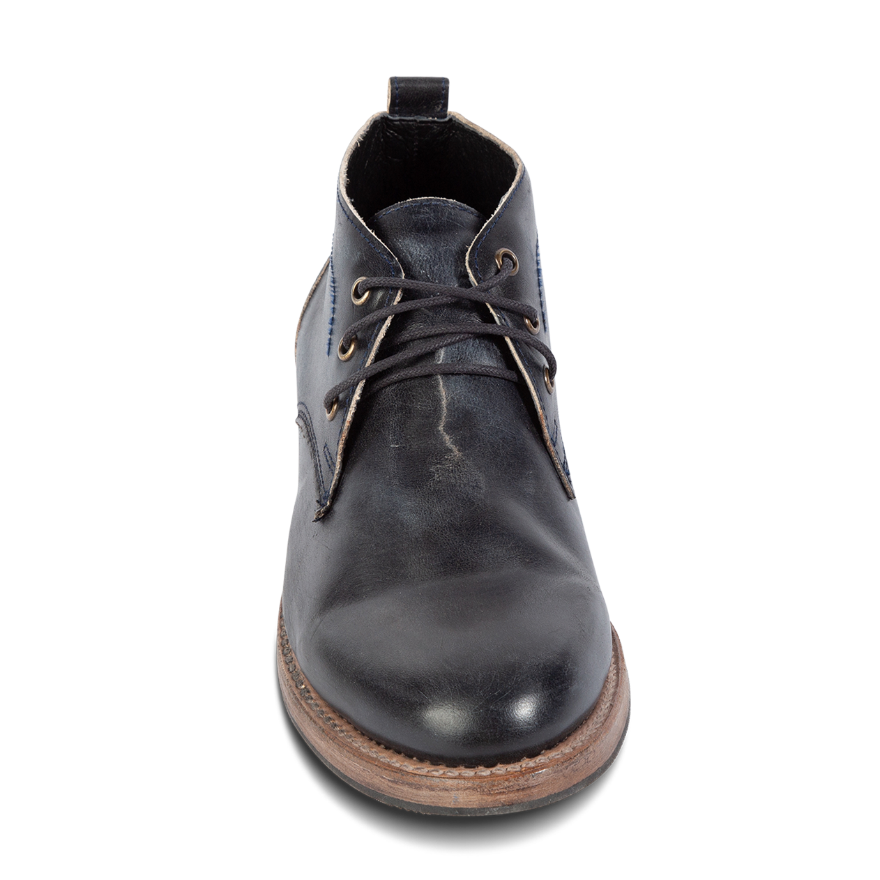 Front view showing adjustable lace closure on FREEBIRD men's McCoy navy shoe