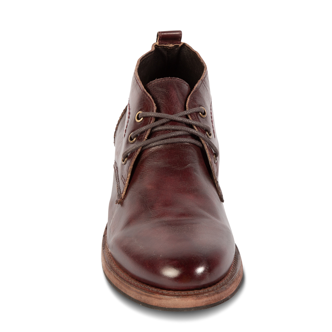 Front view showing adjustable lace closure on FREEBIRD men's McCoy wine shoe