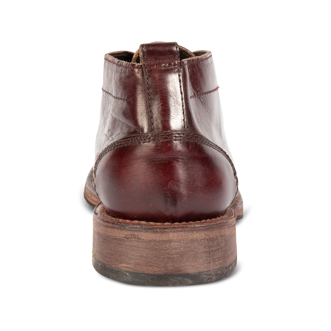 Back view showing leather pull tab and contrasting heel on FREEBIRD men's McCoy wine shoe