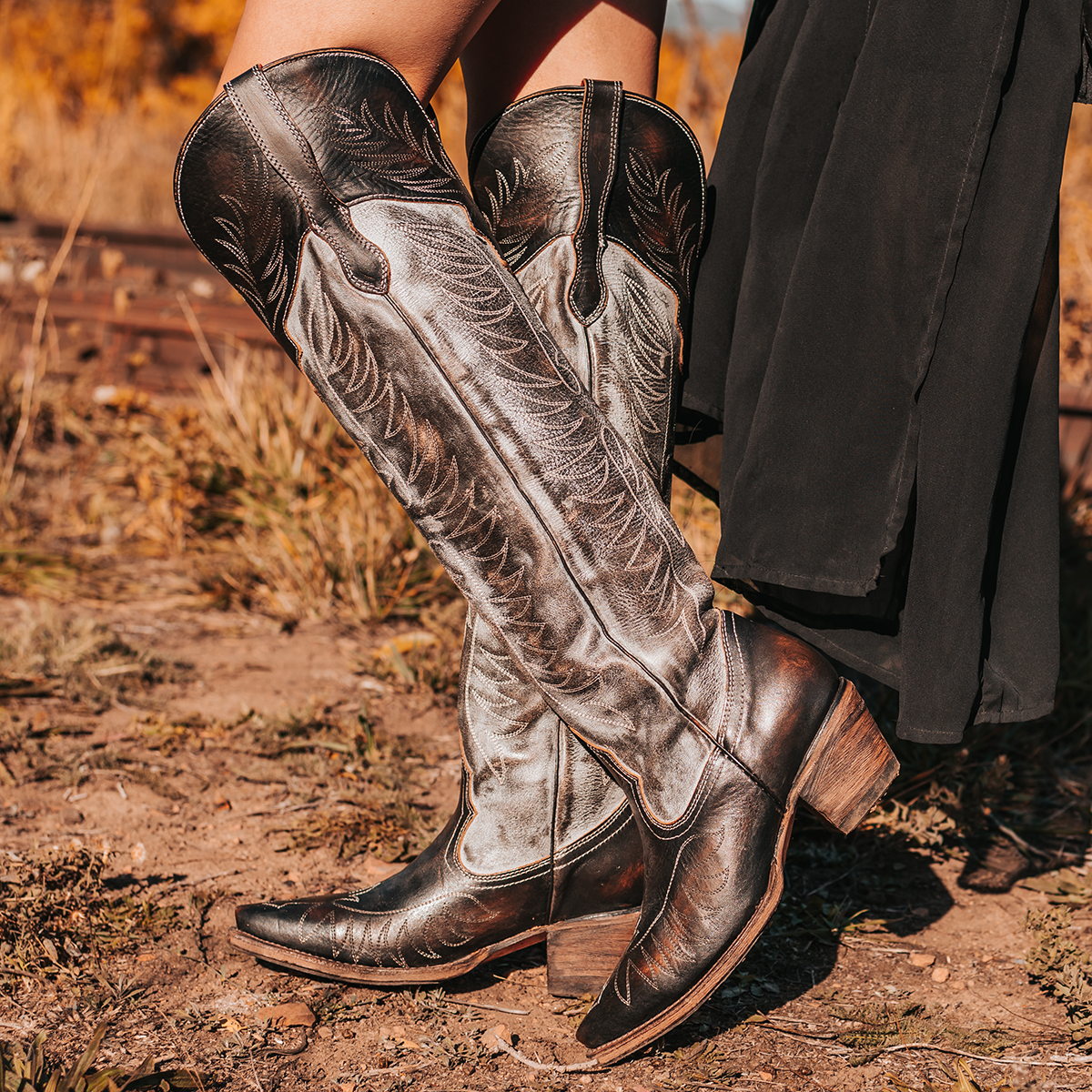 FREEBIRD women's Misty ice multi leather tall boot with western stitch detailing and traditional snip toe construction