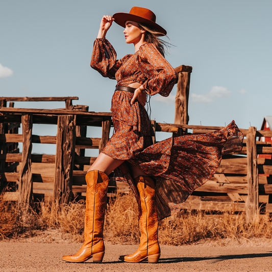 FREEBIRD women's Misty wheat leather tall boot with western stitch detailing and traditional snip toe construction lifestyle