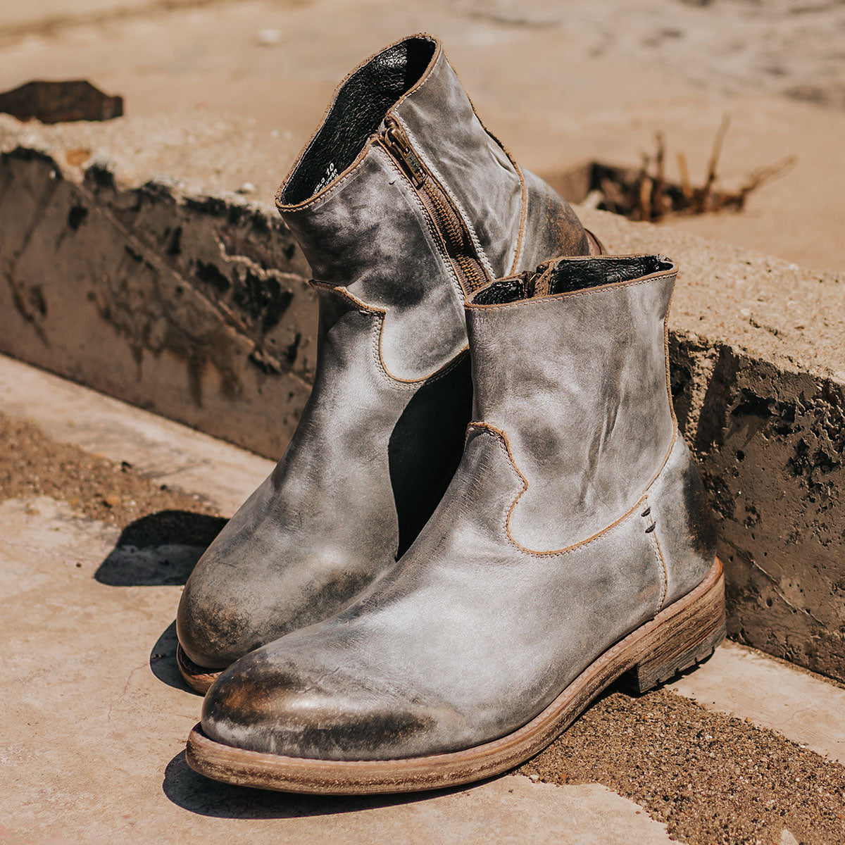 FREEBIRD men's Pueblo ice inside zip low heel ankle boot with almond toe