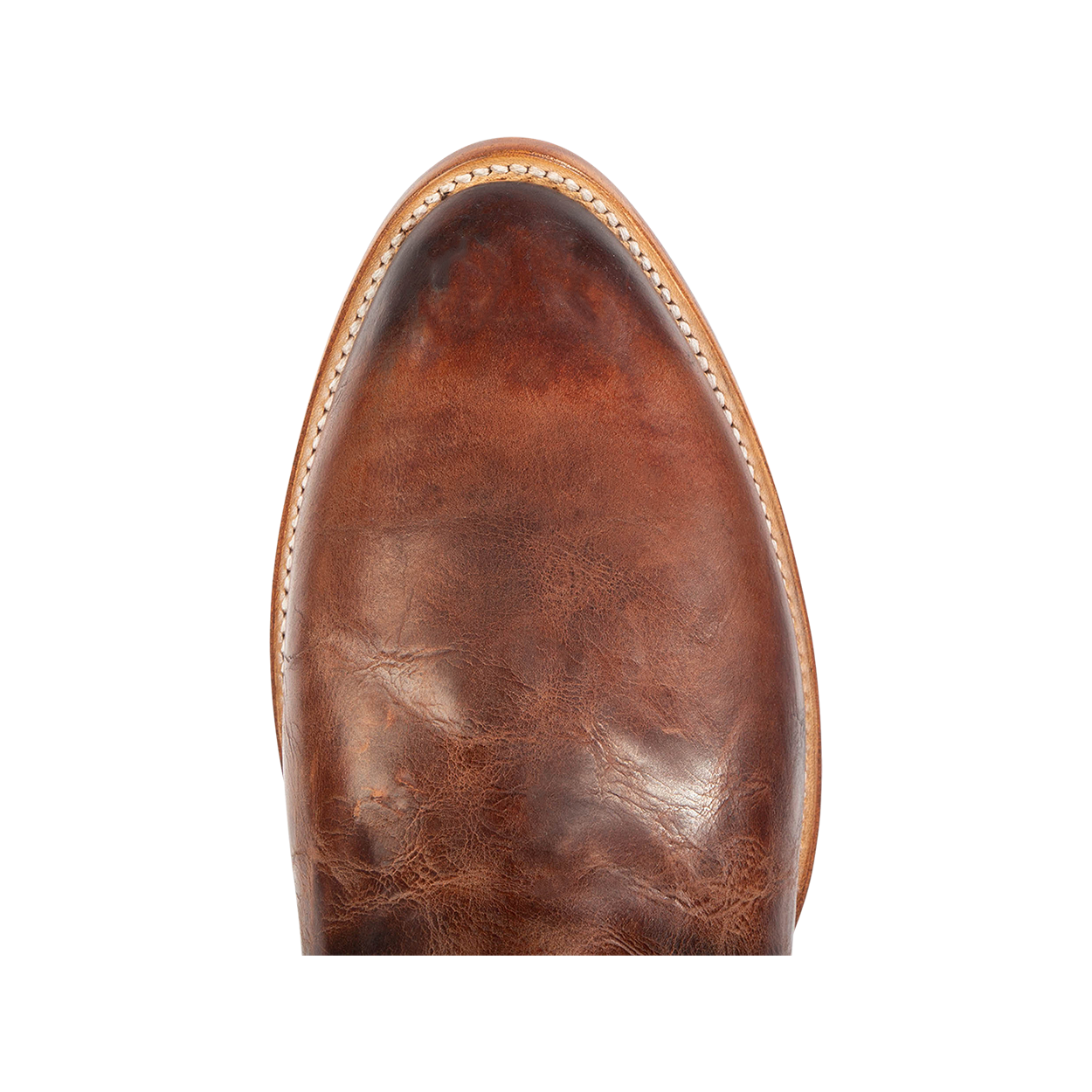 Top view showing traditional toe shape on FREEBIRD men's Outlaw rust boot
