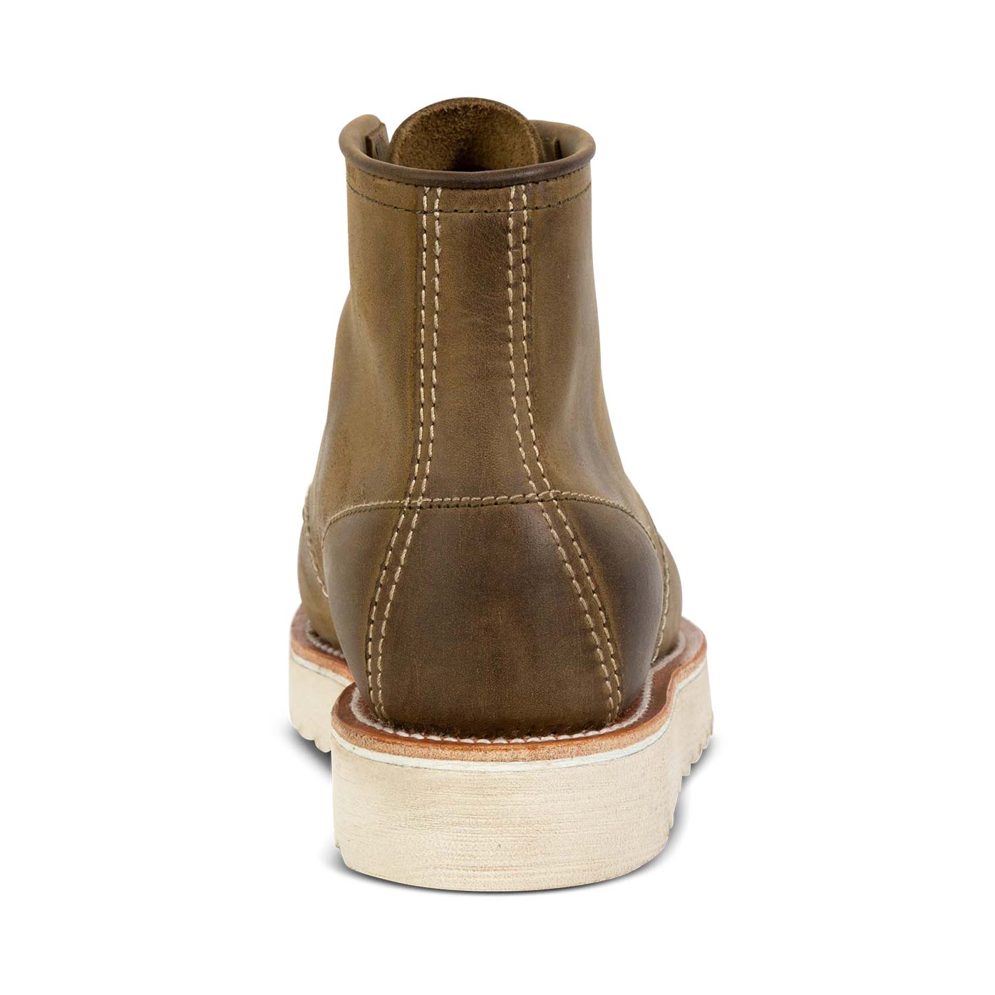 Back view showing stitch detailing and contrasting soft sole on FREEBIRD men's Carbon olive shoe