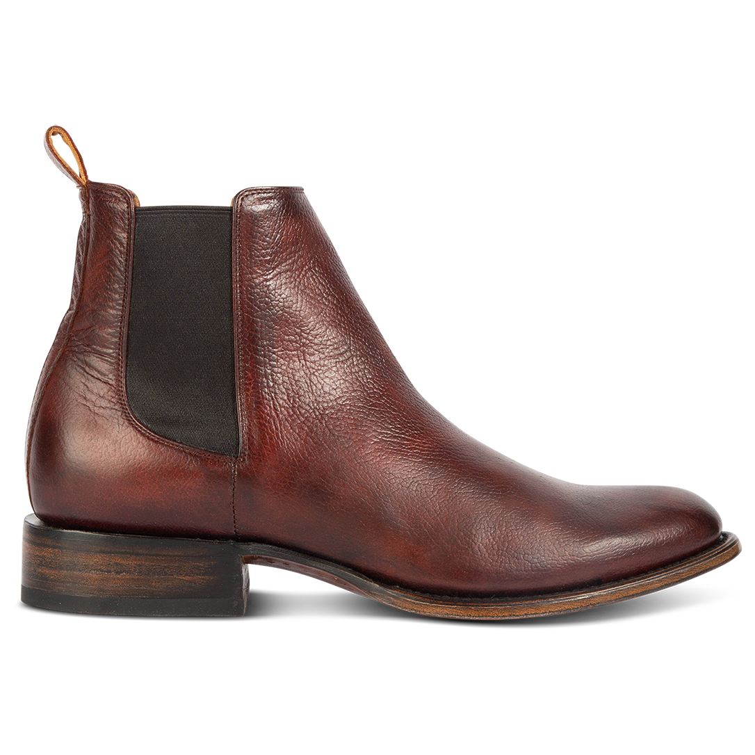 FREEBIRD men's Palmer rust leather almond toe back leather pull strap ankle boot