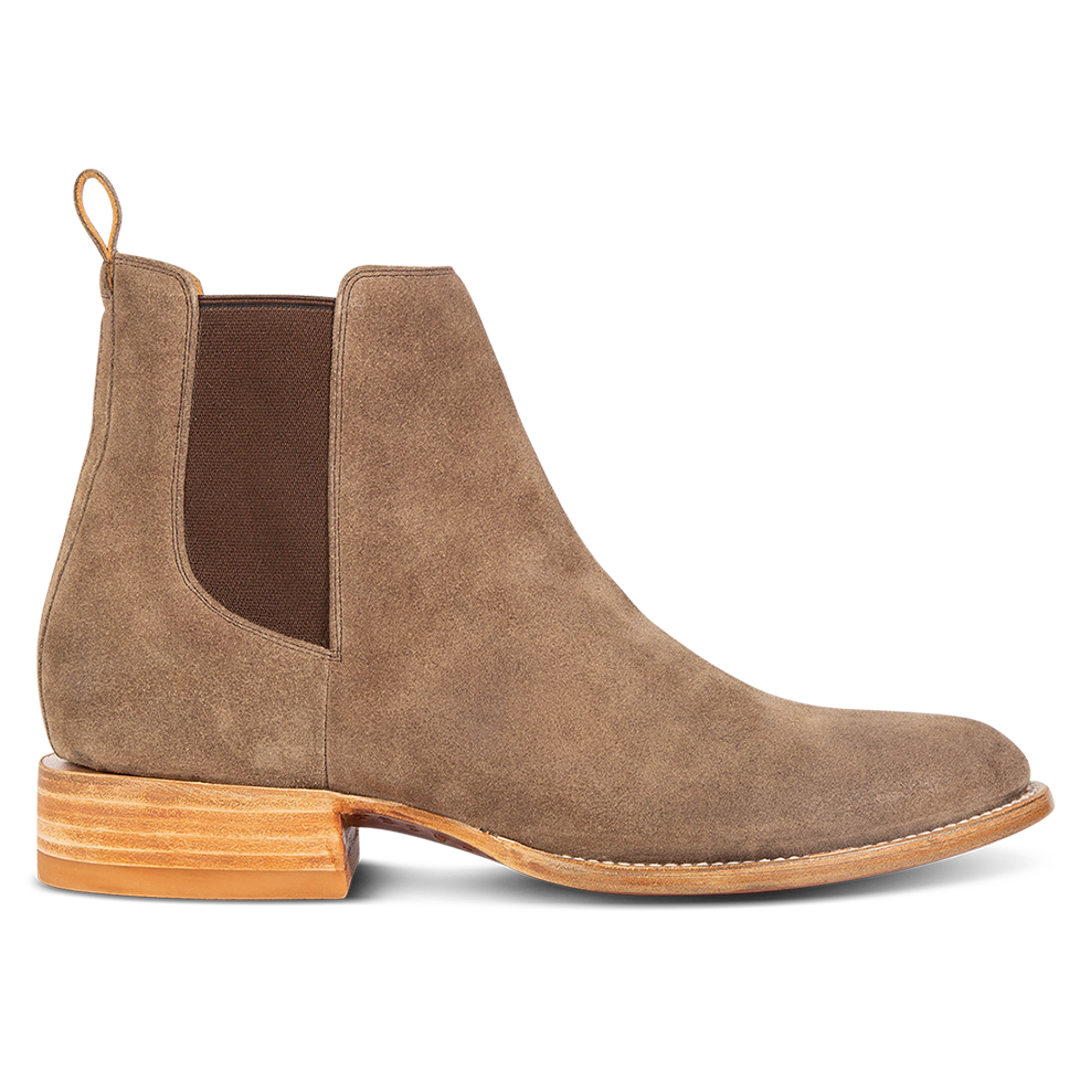 FREEBIRD men's Palmer taupe suede almond toe back leather pull strap ankle boot