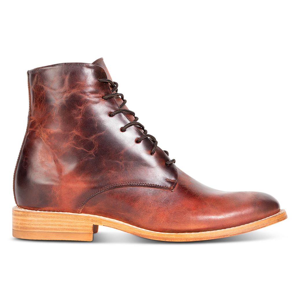 FREEBIRD men's Paxton cognac featuring an inside zip closure, leather zipper cover and lace up detailing
