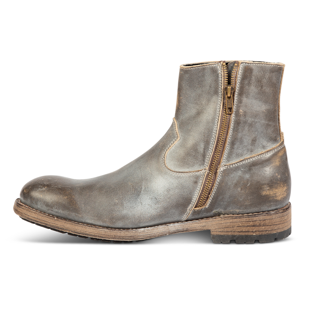 Inside view showing working zip closure and stitch detailing on FREEBIRD men's Pueblo ice ankle boot
