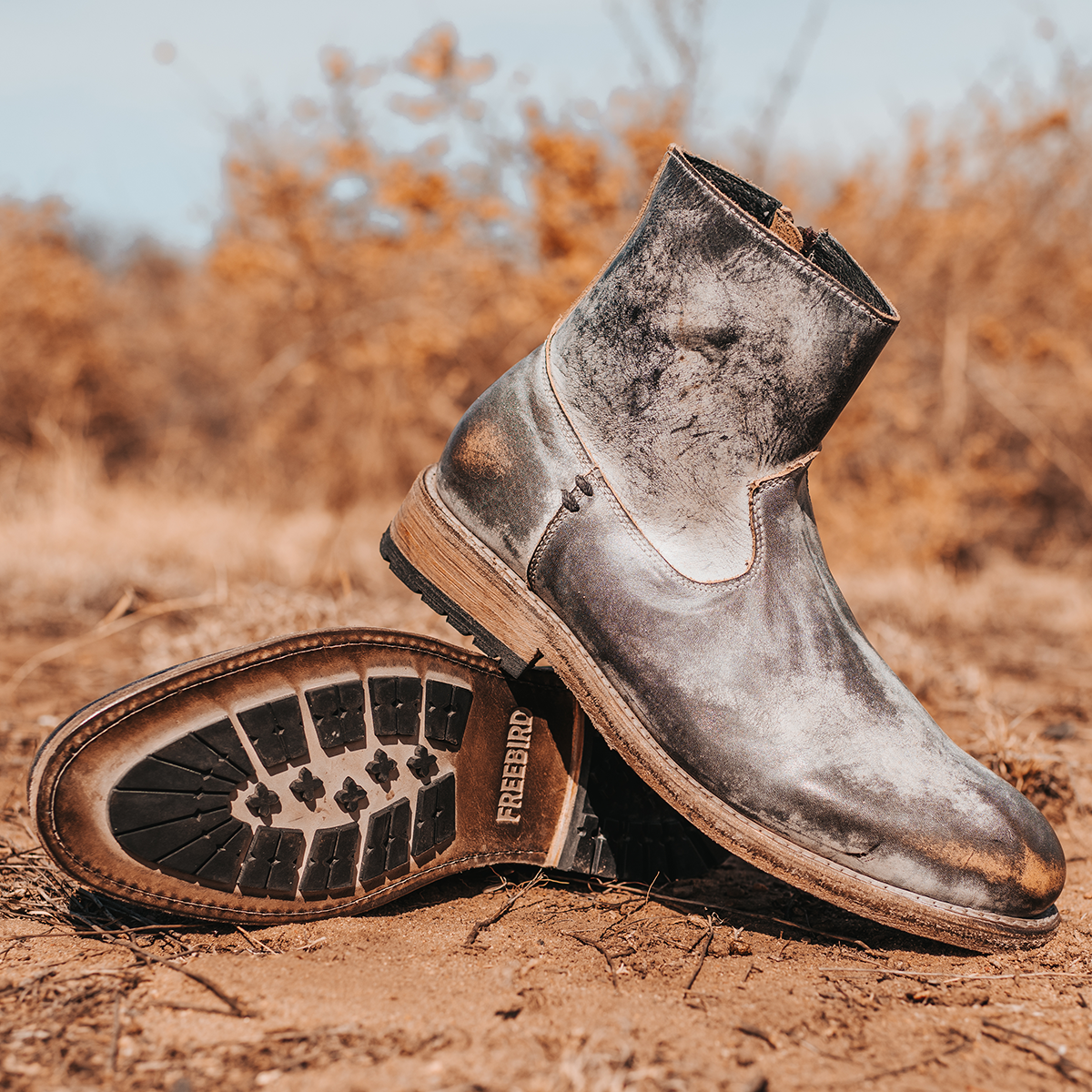 FREEBIRD men's Pueblo ice inside zip low heel ankle boot with almond toe