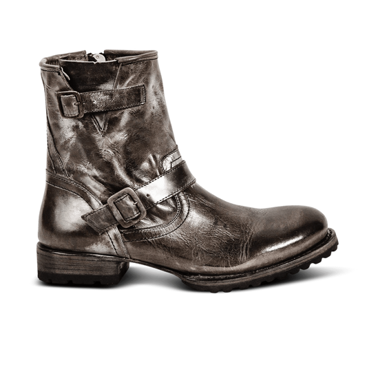 FREEBIRD men's Rocco stone leather tread boot with inside zip and buckle detail