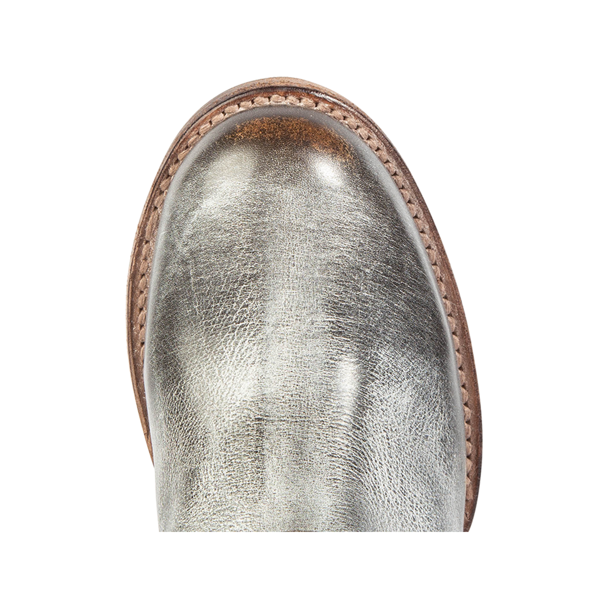 Top view showinground toe on FREEBIRD women's Ramone ice multi leather bootie