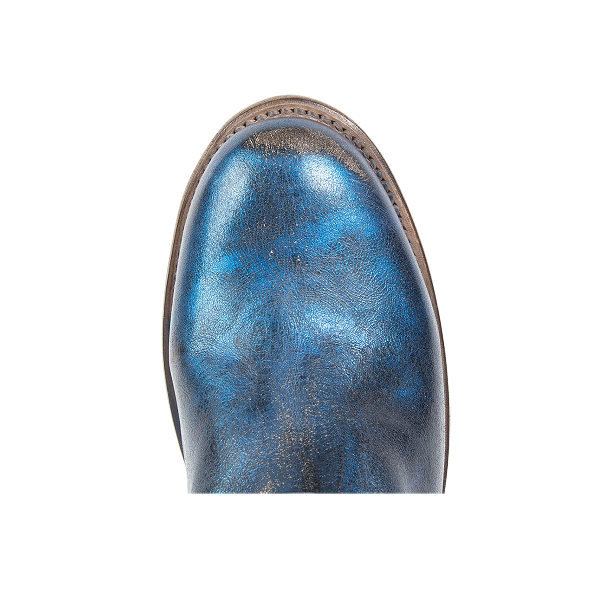 Top view showinground toe on FREEBIRD women's Ramone royal multi leather bootie