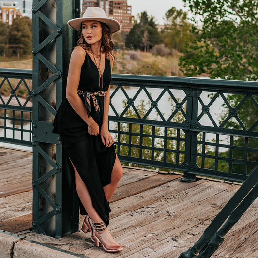 FREEBIRD women's Randi dusty rose open construction ankle strap heel with adjustable rustic buckles lifestyle