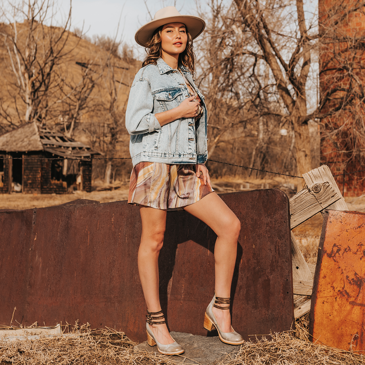 FREEBIRD women's Randi smoke multi open construction ankle strap heel with adjustable rustic buckles lifestyle