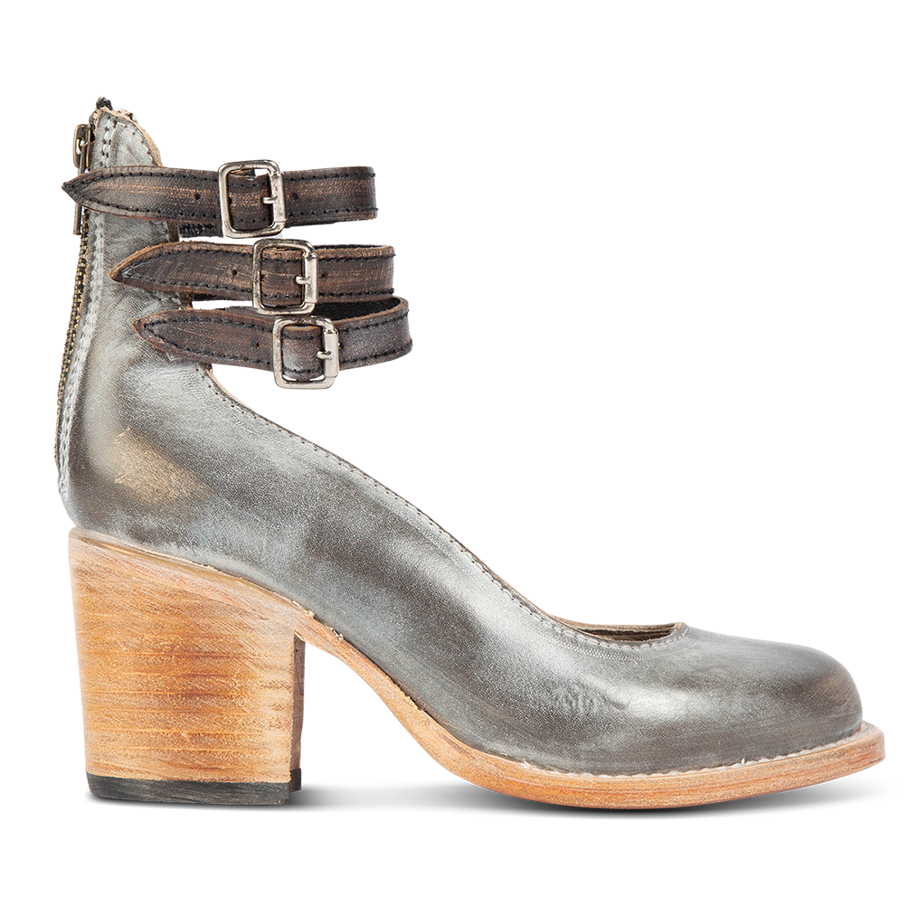 FREEBIRD women's Randi smoke multi open construction ankle strap heel with adjustable rustic buckles