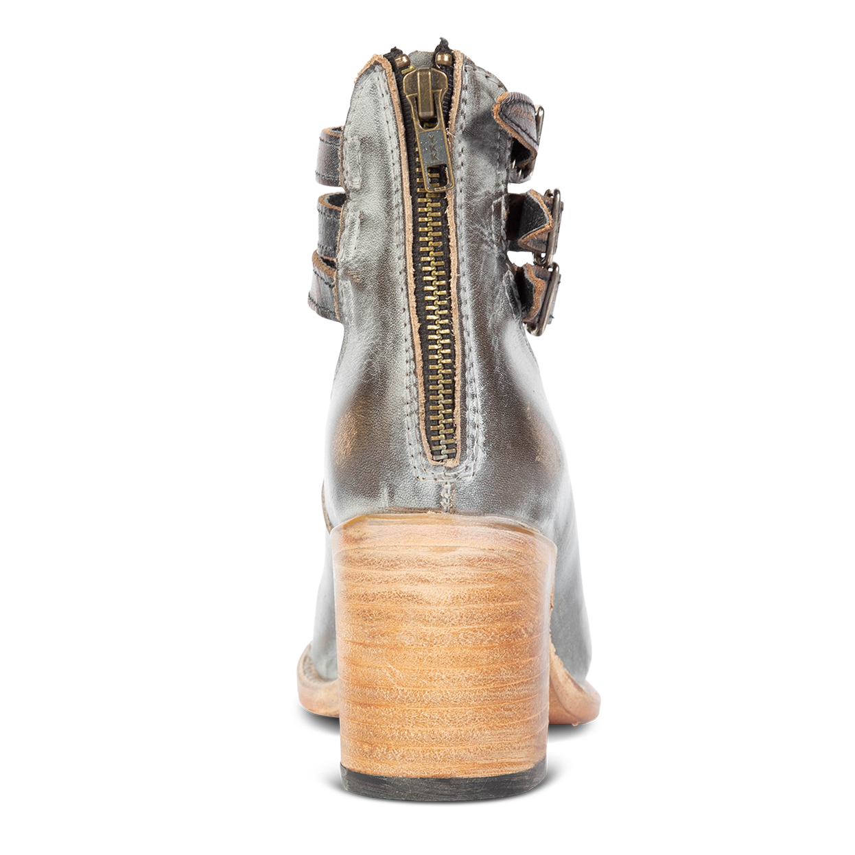 Back view showing working brass zip closure on FREEBIRD women’s Randi smoke multi shoe