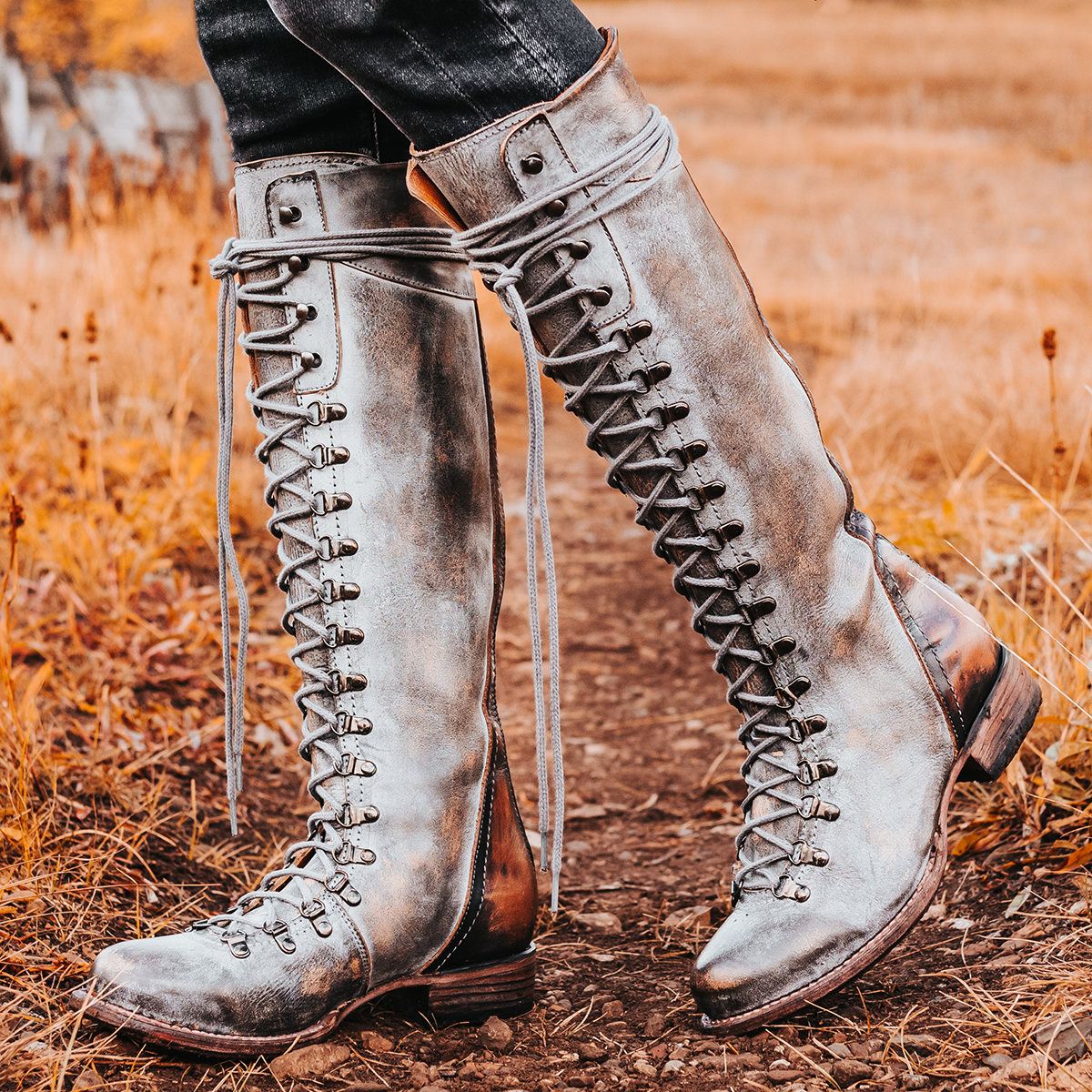 Ladies long shop lace up boots