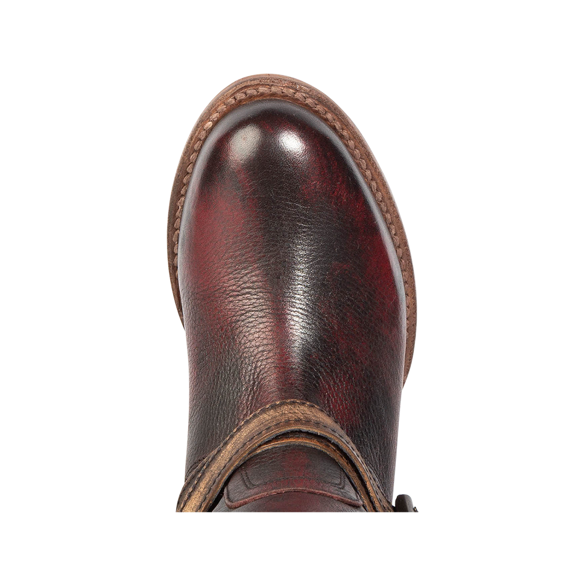 Top view showing round toe on FREEBIRD women's Remy wine tall boot