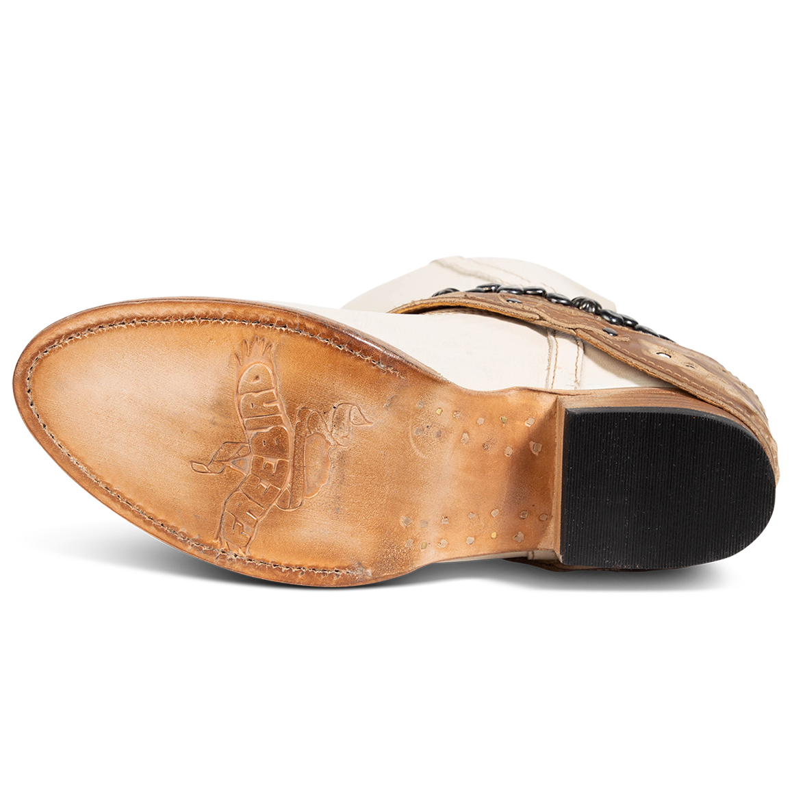 Leather sole imprinted with FREEBIRD on women's Rodondo beige boot