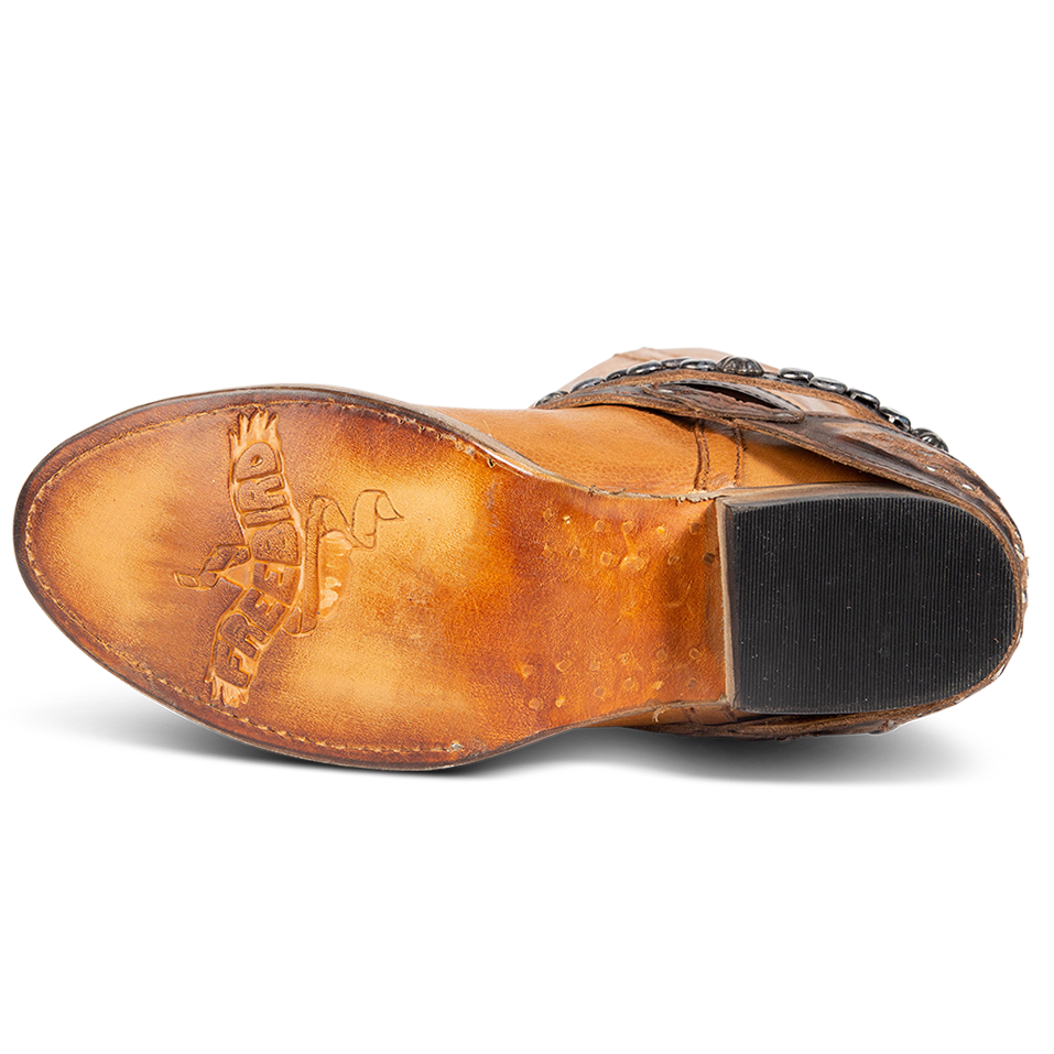 Leather sole imprinted with FREEBIRD on women's Rodondo wheat boot