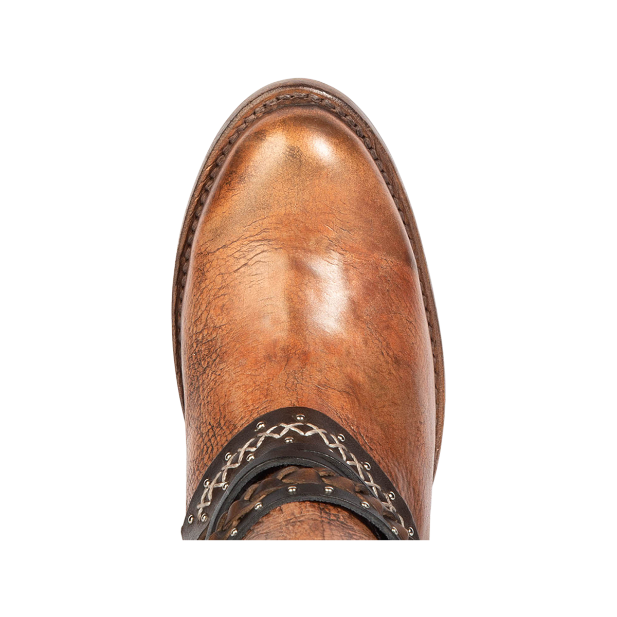 Top view showing almond toe on FREEBIRD women's Sabelle bronze bootie