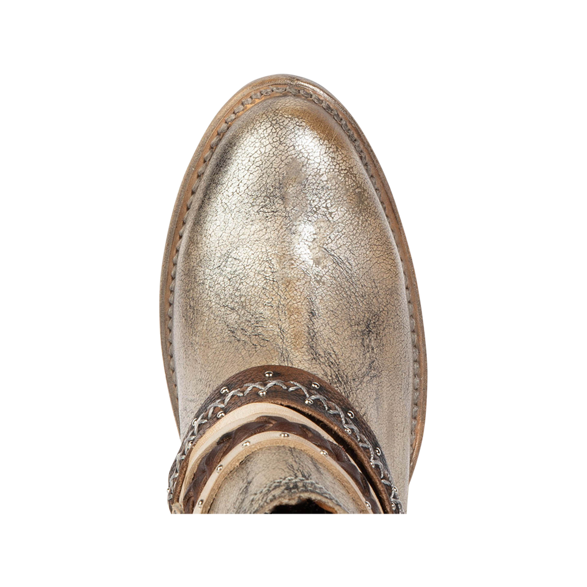 Top view showing almond toe on FREEBIRD women's Sabelle pewter bootie