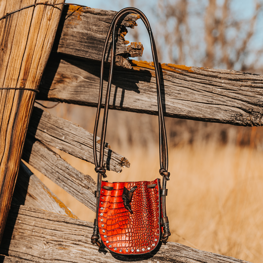 FREEBIRD Stella red croco embossed leather bag with silver clasp closure and adjustable leather shoulder straps