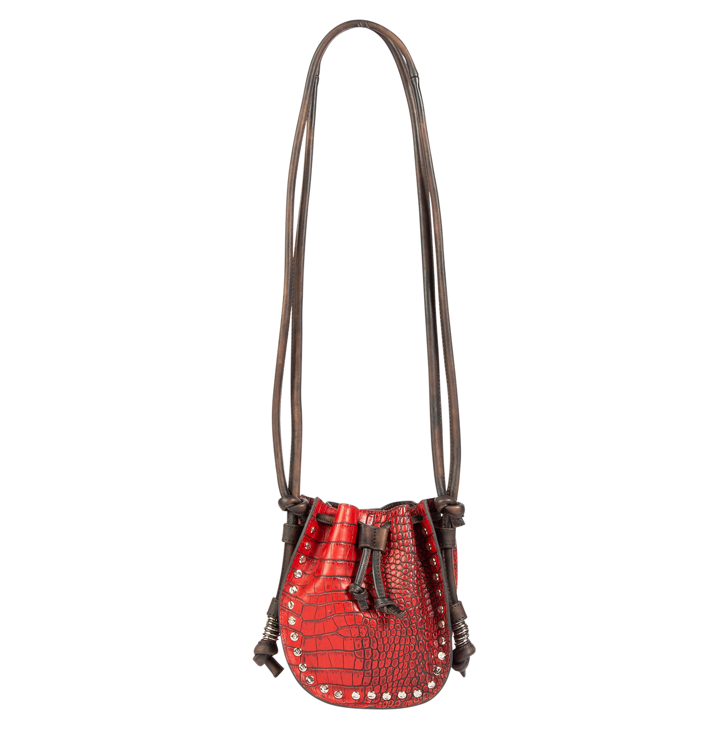 FREEBIRD Stella red croco embossed leather bag with silver clasp closure and adjustable leather shoulder straps