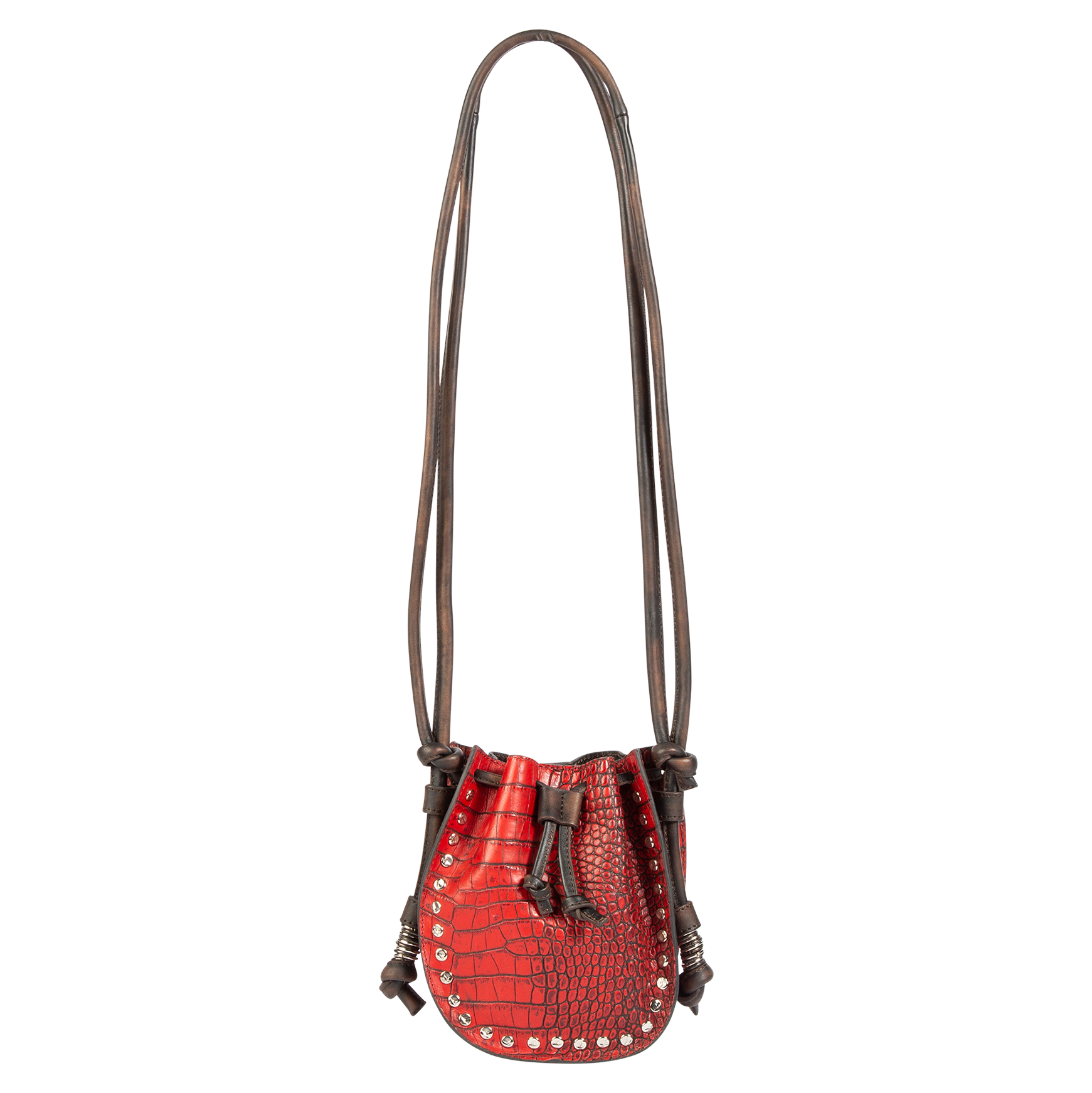 FREEBIRD Stella red croco embossed leather bag with silver clasp closure and adjustable leather shoulder straps