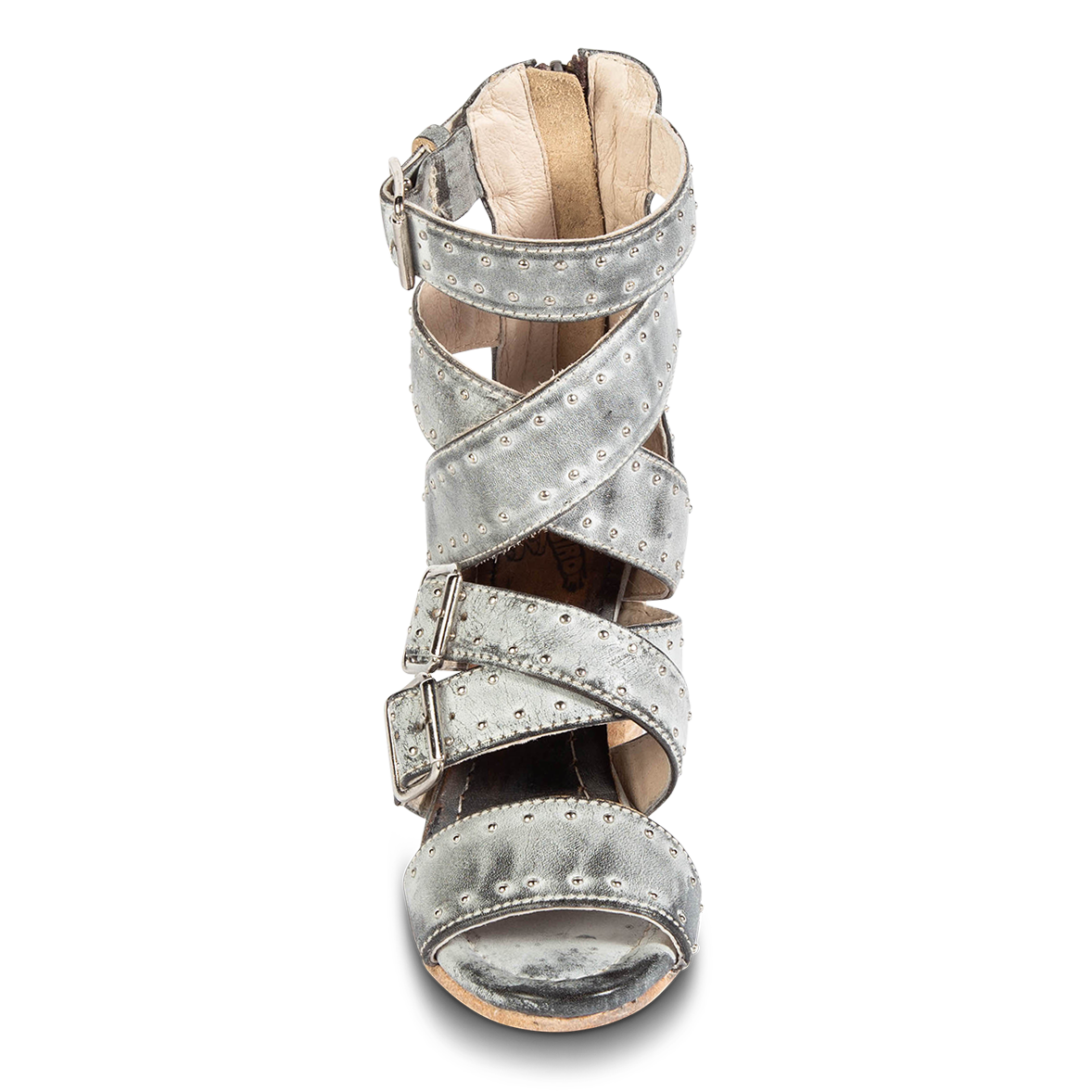 Front view showing strap and buckle detailing FREEBIRD women's Tanica ice sandal