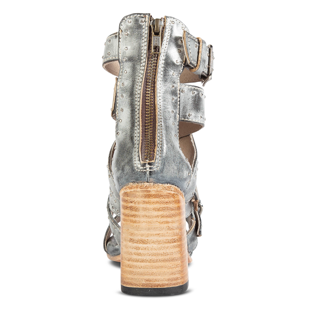 Back view showing studded leather and working zip closure FREEBIRD women's Tanica ice sandal
