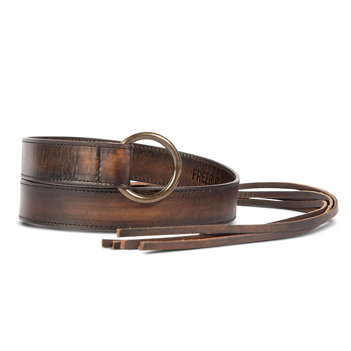FREEBIRD Tassel black distressed full grain leather belt featuring rustic loop and tassel detailing