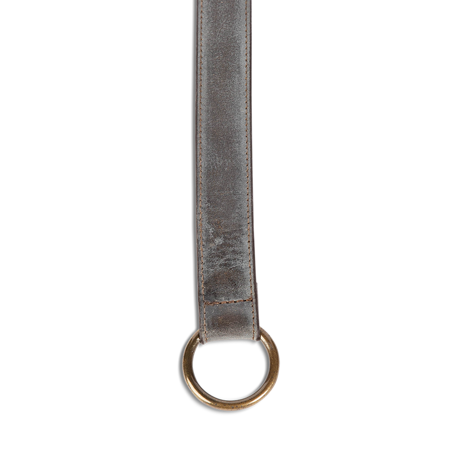 Tassel ice top view featuring full grain leather belt featuring rustic loop and tassel detailing on FREEBIRD full grain leather belt