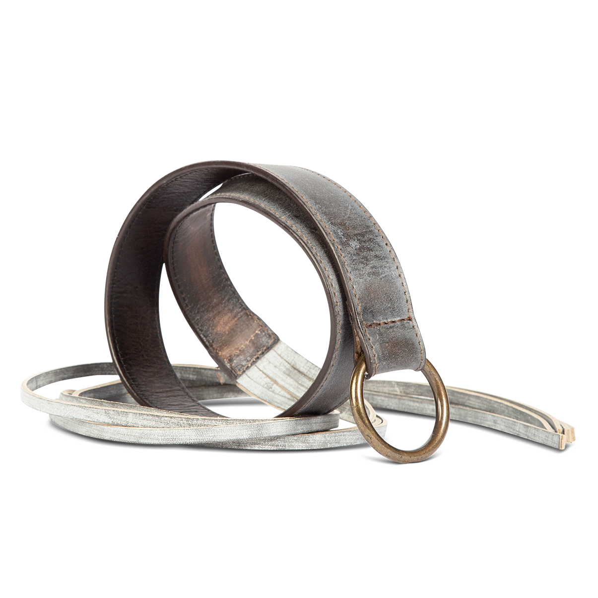 Tassel ice side view featuring full grain leather belt featuring rustic loop and tassel detailing on FREEBIRD full grain leather belt