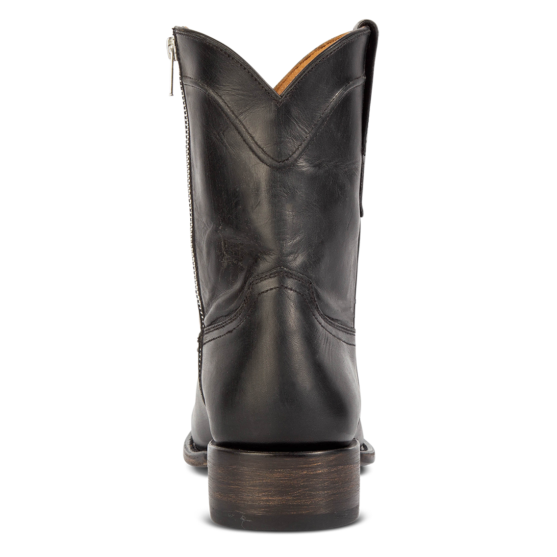 Back view showing low heel on FREEBIRD men's Tifton black mid calf boot