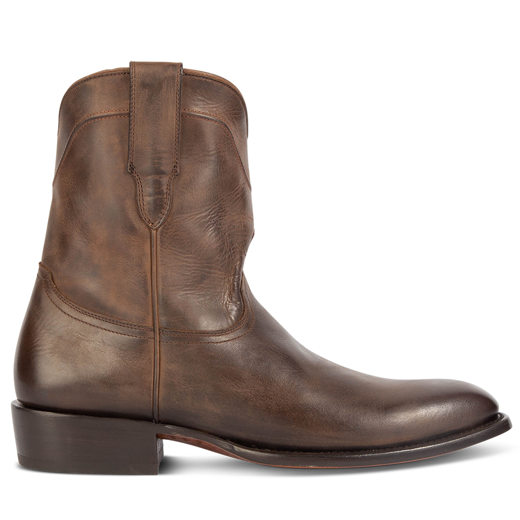 FREEBIRD men's Tifton brown single exterior pull strap, squared toe, and inside zip closure low heeled mid calf boot