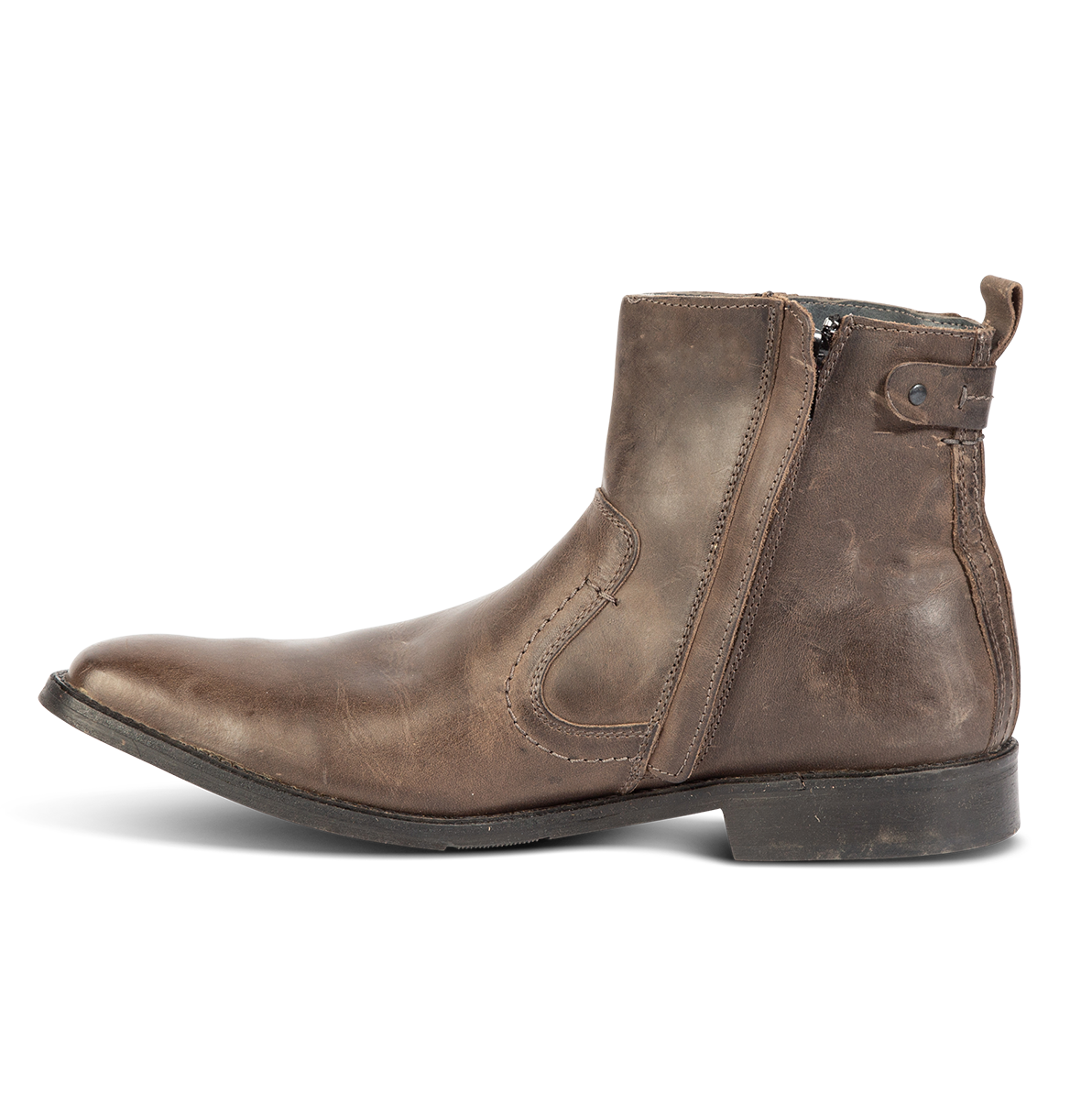 Inside view showing hidden zip closure on FREEBIRD men's Twist grey ankle boot