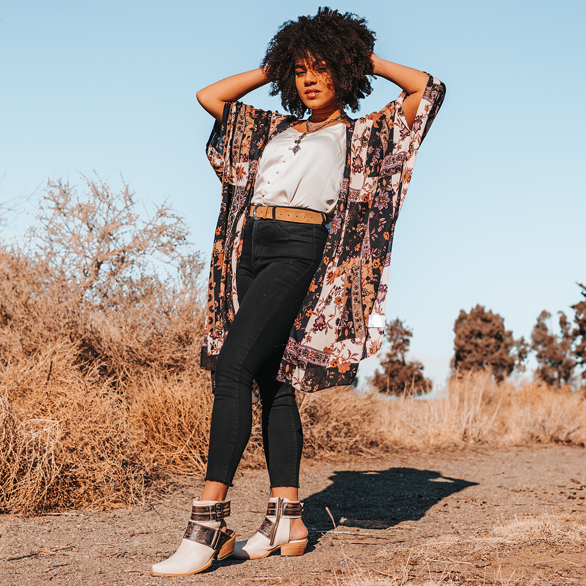 FREEBIRD women's Waylon beige multi shoe with exposed heel, metal buckles, working inside zip closure, and snip toe lifestyle
