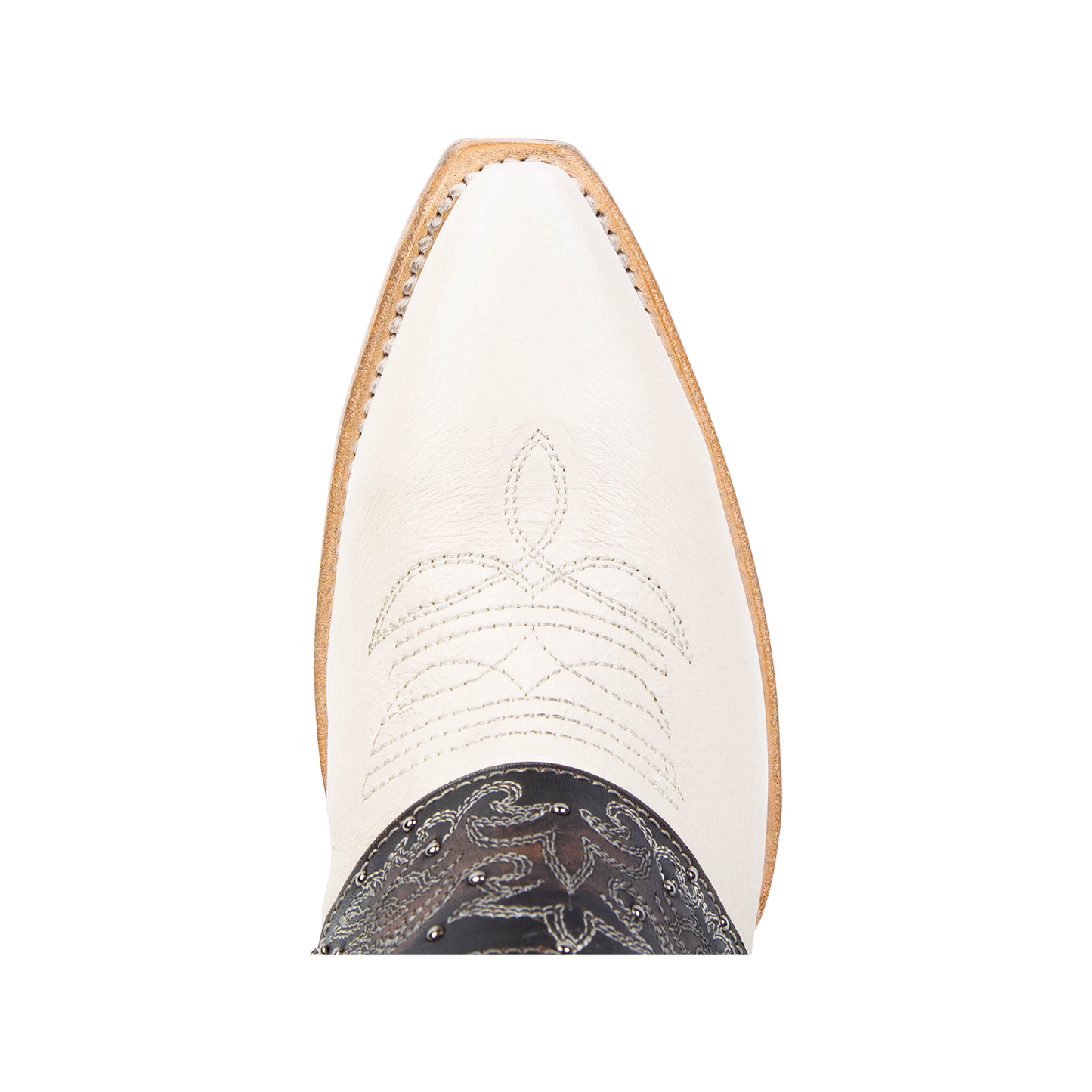 Top view showing snip toe on FREEBIRD women's Waylon beige multi exposed heel shoe